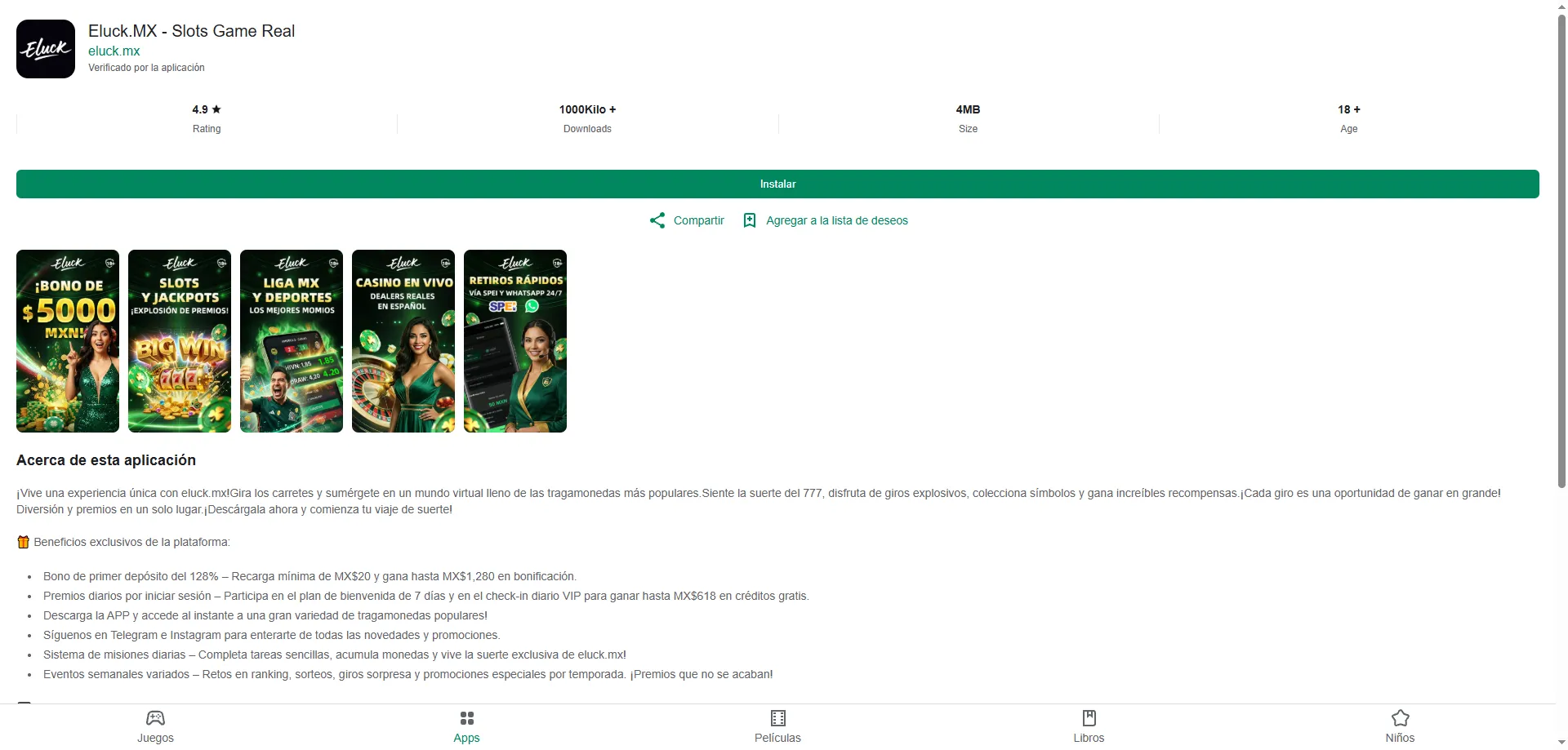 Descarga la Eluck Casino app para Android e iOS en México